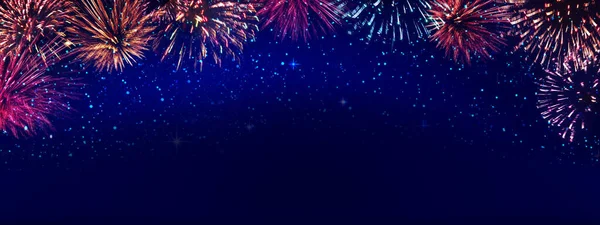 Fuegos Artificiales Coloridos Cielo Nocturno Fondo Año Nuevo — Foto de Stock