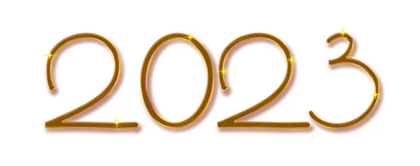 Έτος 2023 Χρυσοί Αριθμοί Γκλίτερ Λευκό Φόντο — Φωτογραφία Αρχείου