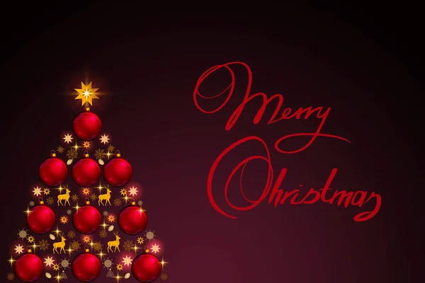 Frohe Weihnachten Hintergrund Mit Bunten Tanne Isoliert Auf Rot — Stockfoto