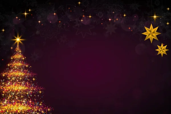 紫の上に隔離されたカラフルなモミの木とメリークリスマスの背景 — ストック写真