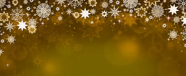 黄色の背景に隔離された雪の結晶とクリスマスの背景 — ストック写真
