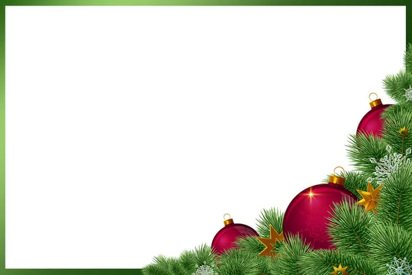 松树枝头和红球做成的圣诞框架 — 图库照片