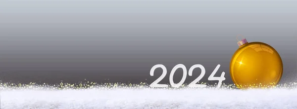 Año Nuevo 2024 Con Bola Navidad Oro Nieve — Foto de Stock