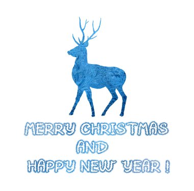 Beyaz üzerinde mavi geyik olan Noel arkaplanı.