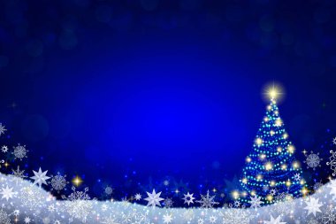 Mutlu Noel arkaplanı ve mavi üzerine izole edilmiş köknar ağacı.
