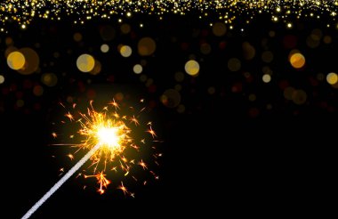 Bengal ışığı siyah üzerine izole edilmiş Yeni Yıl arkaplanı.