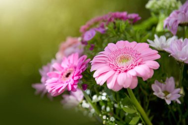 Bokeh arka planında izole çiçek buketi.