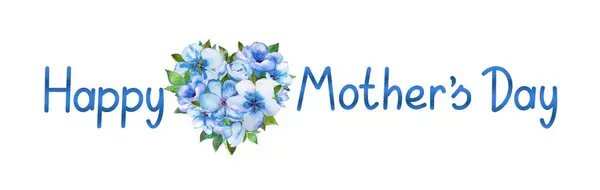 Niebieskie Kwiaty Matki Dzień Serce Izolowane Białym Tle Happy Dzień Zdjęcie Stockowe