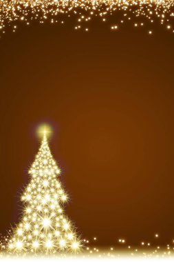 Altın arka planda izole edilmiş ışıkları olan Noel ağacı.