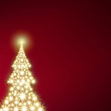 Kırmızı arka planda izole edilmiş ışıkları olan Noel ağacı.
