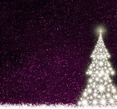 Pembe arka planda izole edilmiş ışıkları olan Noel ağacı.