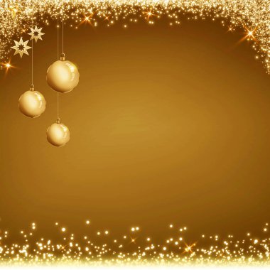 Altın Noel süslemeleri, sarı arka plandaki dallar için.