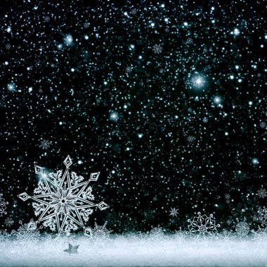 Winter black sky with white falling snow, clipart