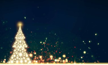 Geceleyin gökyüzünde izole edilmiş ışıkları olan Noel ağacı..