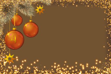 Fourth Advent background with golden balls and fir tree branch. clipart