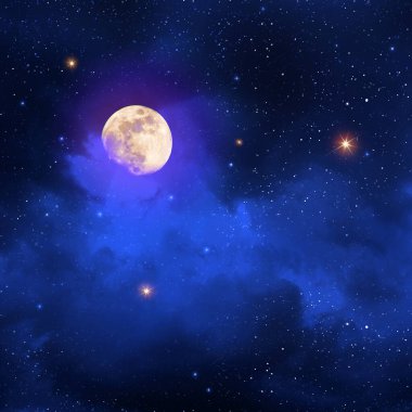Gece gökyüzü dolunay ile renkli bulutlarda .