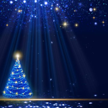 Yıldızların arka planında izole edilmiş ışıkları olan Noel ağacı.