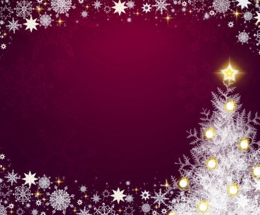 Kırmızı üzerine beyaz Noel ağacı olan Mutlu Noeller. .