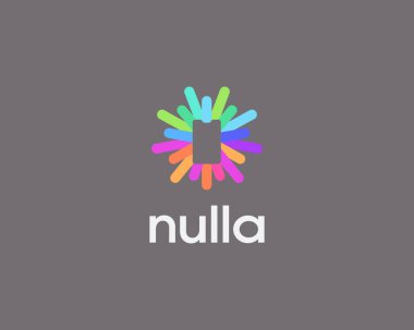 Etrafında renkli çizgiler olan soyut akıllı telefon logosu. Evrensel cihaz logosu. Düz telefon aleti işaret simgesi. Vektör illüstrasyonu