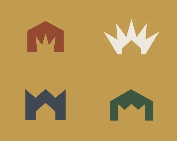 Abstraktes Krone Haus Logo Set Königliches Zeichen Immobilien Symbol Bauen — Stockvektor