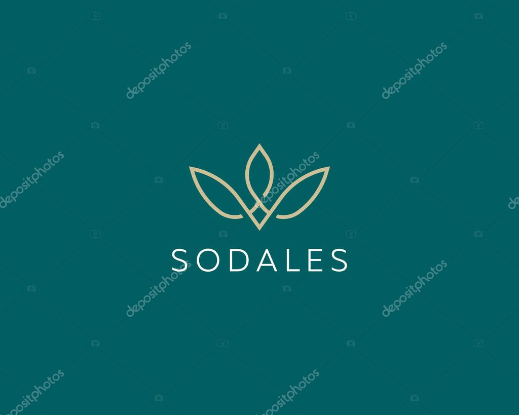 Elegant flower linear logo. Premium beauty salon hotel logotype. Spa boutique jewelry store symbol. Vector illustration