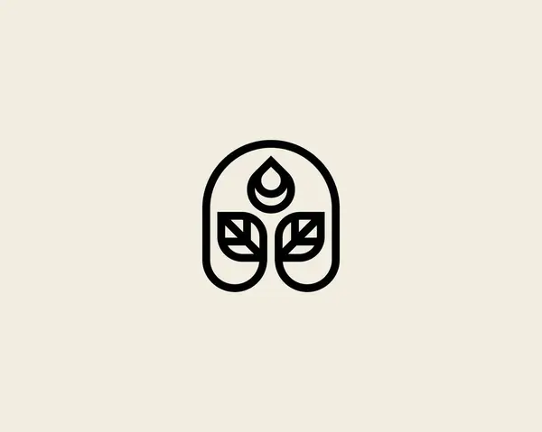 Листья Капли Воды Непрерывной Линии Плоский Логотип Монохромный Знак Деревянный Лицензионные Стоковые Векторы