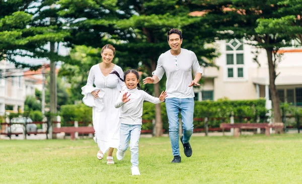Portrait Enjoy Happy Love Asian Family Father Mother Run Cute — Stock Photo, Image