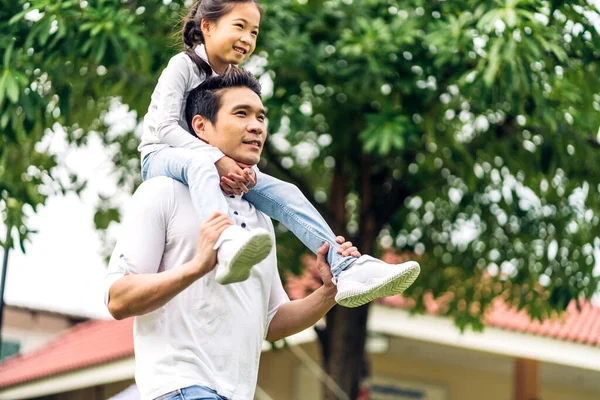 Portrait Enjoy Happy Love Asian Family Father Holding Hug Cute — Stock Photo, Image