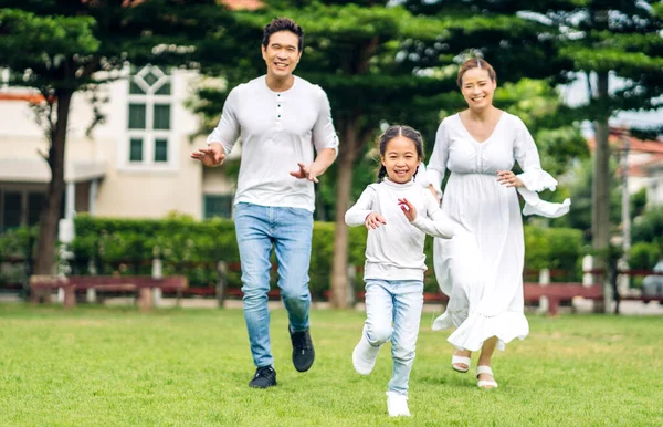 Portrait Enjoy Happy Love Asian Family Father Mother Run Cute — Stock Photo, Image