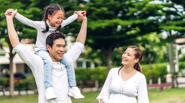 Portrait Enjoy Happy Love Asian Family Father Mother Holding Cute — Stock Photo, Image
