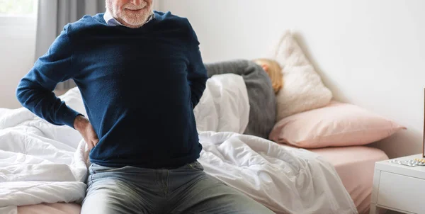 Sick Unhappy Senior Adult Elderly Man Touching Her Muscle Injury —  Fotos de Stock