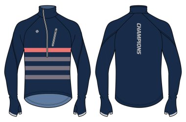 Uzun kollu sıkıştırma taban tabakası, düz t-shirt düz çizim tasarım, dar üst tasarım vektör şablonu, etkin sıkıştırma ön ve arka görünümü olan motosiklet sıkıştırma üst konsepti