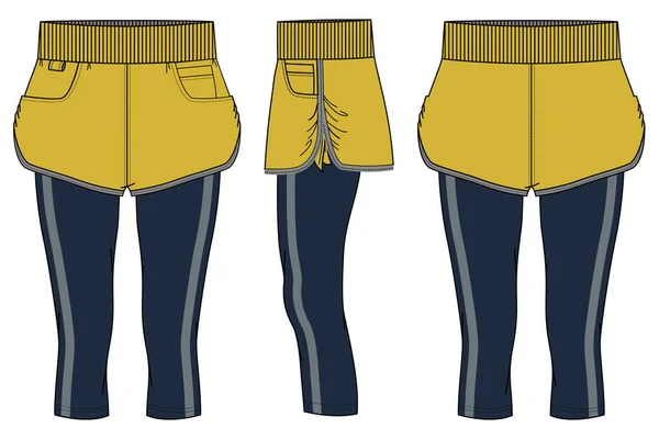 Frauen Lauftrail Shorts Mit Kompressions Leggings Strumpfhosen Capri Hosen Design — Stockvektor