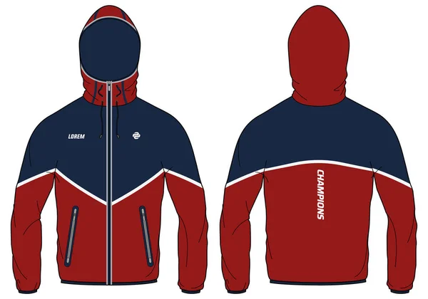 Trail Running Windcheater Hoodie Jacket Design Flat Sketch Illustration Hooded — Stock vektor