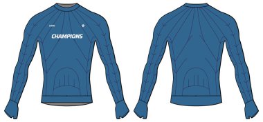 Uzun kollu sıkıştırma taban tabakası, düz t-shirt düz tasarım çizim, dar üst tasarım vektör şablonu, etkin sıkıştırma ön ve arka görünüm ile üst konsepti