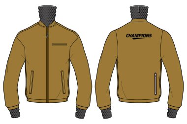 Orta katlı kayak ceketi tasarımı düz çizim, önü ve arkası manzaralı atletizm ceketi, erkekler ve kadınlar için kışlık ceket. Yürüyüş, takip, dış giyim ve kışın egzersiz için.