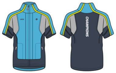 Kısa kollu sıkıştırma taban tabakası, düz t-shirt düz çizim tasarım, dar üst tasarım vektör şablonu, etkin sıkıştırma ön ve arka görünüm ile üst konsepti