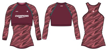 Women Sleeveless Tank top Sports t-shirt Jersey with Long sleeve Crop top design flat sketch fashion Illustration suitable for girls and Ladies, racer back Vest for sports jersey kit