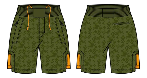 Camouflage Running Shorts Jersey Ontwerp Platte Schets Vector Illustratie Boksshort — Stockvector