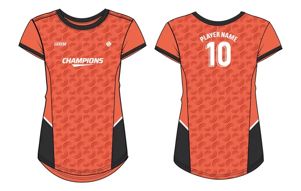 泽西女子运动T恤设计平面图图解 女排球衣 羽毛球 足球和网球 运动服套装 — 图库矢量图片