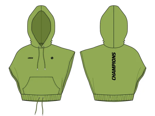Women Sleeveless Slashed Hoodie Jacket Design Flat Sketch Illustration Sweatshirt — Stock Vector