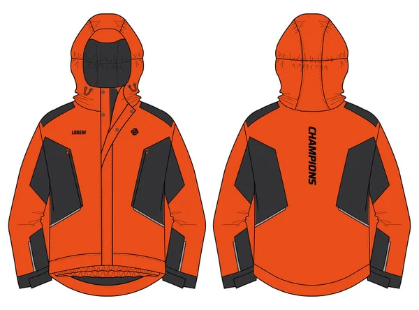 Μακρυμάνικο Ski Hoodie Jacket Design Flat Sketch Εικονογράφηση Hooded Utility — Διανυσματικό Αρχείο