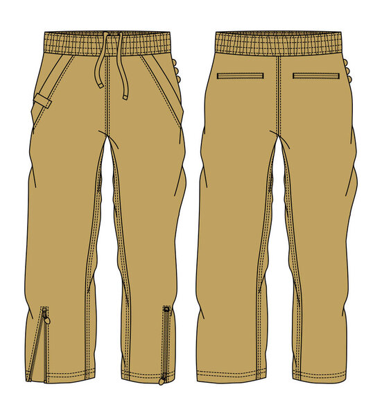 Warm up bottom Pants design flat sketch vector illustration, Track pants concept with front and back view, Sweatpants for running, jogging, fitness, and active wear pants design.