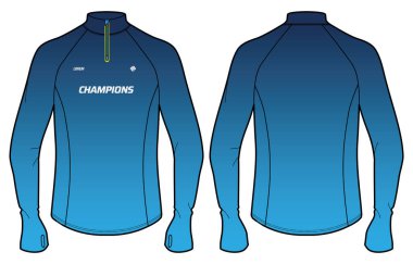 Uzun kollu sıkıştırma, başparmak deliği tasarımı düz çizim, spor forması etkin sıkıştırma üst konsepti ön ve arka görünümü olan taban katman tişörtü çalıştırıyor.