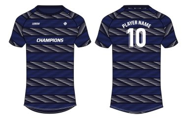 Spor forması tasarımı düz çizim çizimi, soyut çizim şekli Raglan yuvarlak boyun tişörtü kavramı kriket, futbol, voleybol, rugby forması için ön ve arka görüşlü futbol forması kavramı