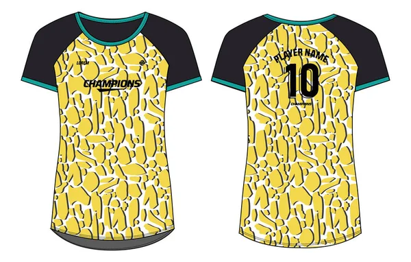 Camouflage Patroon Dames Sport Jersey Shirt Ontwerp Platte Schets Illustratie — Stockvector