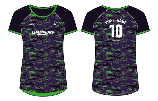 Camouflage Patroon Dames Sport Jersey Shirt Ontwerp Platte Schets Illustratie — Stockvector
