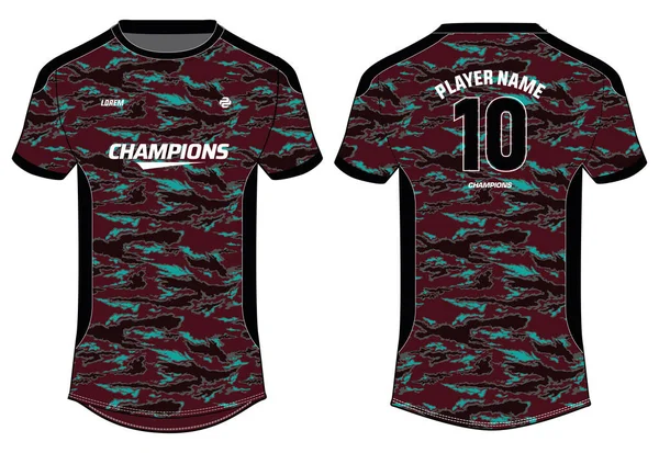Camouflage Sport Mez Shirt Design Lapos Vázlat Illusztráció Kerek Nyak — Stock Vector