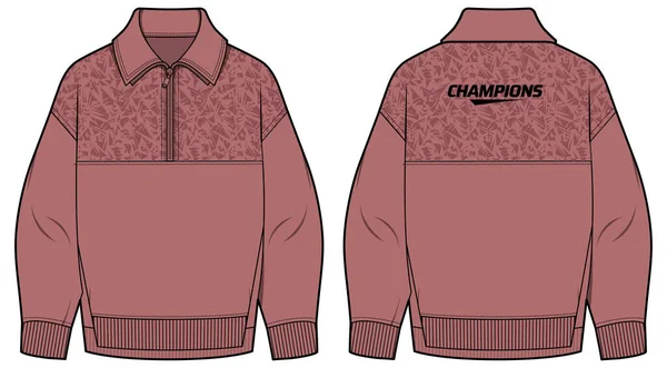 Γυναικείο Sweatshirt Polo Γιακά Shirt Jersey Design Flat Sketch Εικονογράφηση — Διανυσματικό Αρχείο