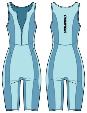 Women sports sleeveless Bodysuit shorts pants active wear design flat sketch fashion Illustration, Unitard catsuit suitable for girls and Ladies . Bodycon jumpsuit rompers active wear. clipart
